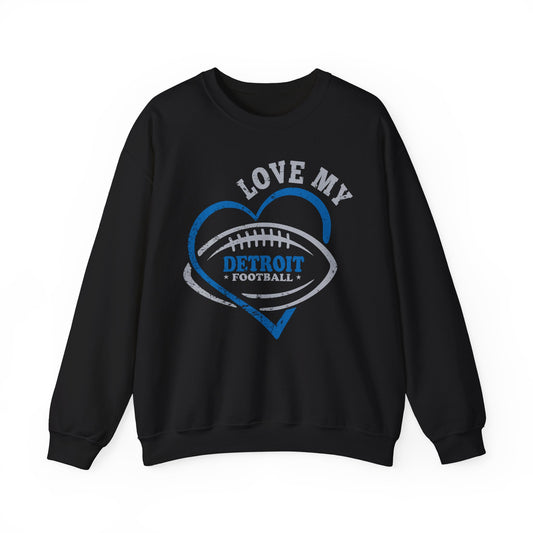 Love Detroit Football Blue & Gray Crewneck Sweatshirt - Unisex