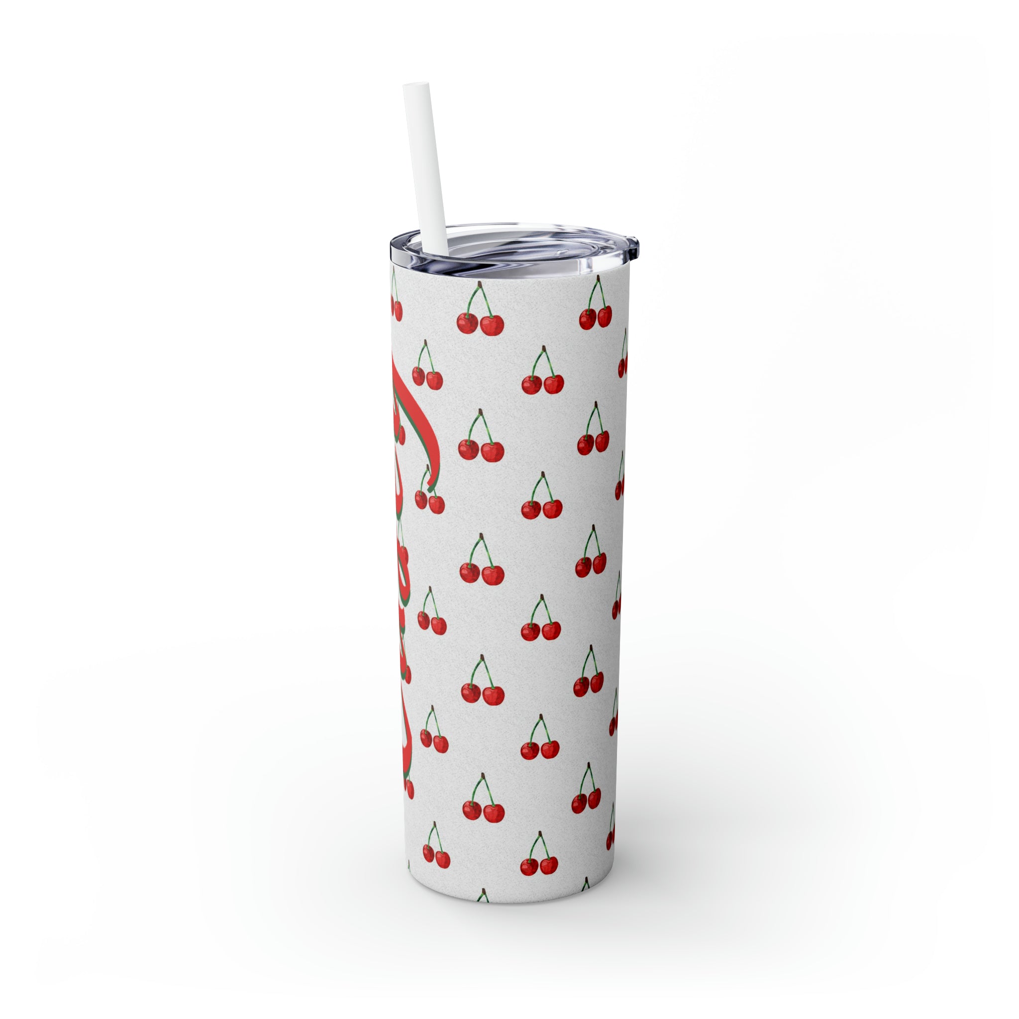 Cherries Personalized Skinny Steel Tumbler with Straw, 20oz Cherries Personalized Skinny Steel Tumbler with Straw, 20oz