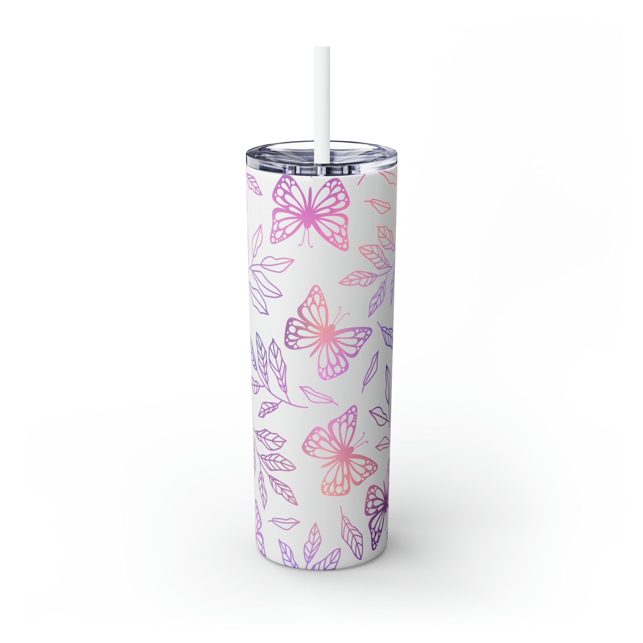 Butterflies Personalized Skinny Steel Tumbler with Straw, 20oz Butterflies Personalized Skinny Steel Tumbler with Straw, 20oz