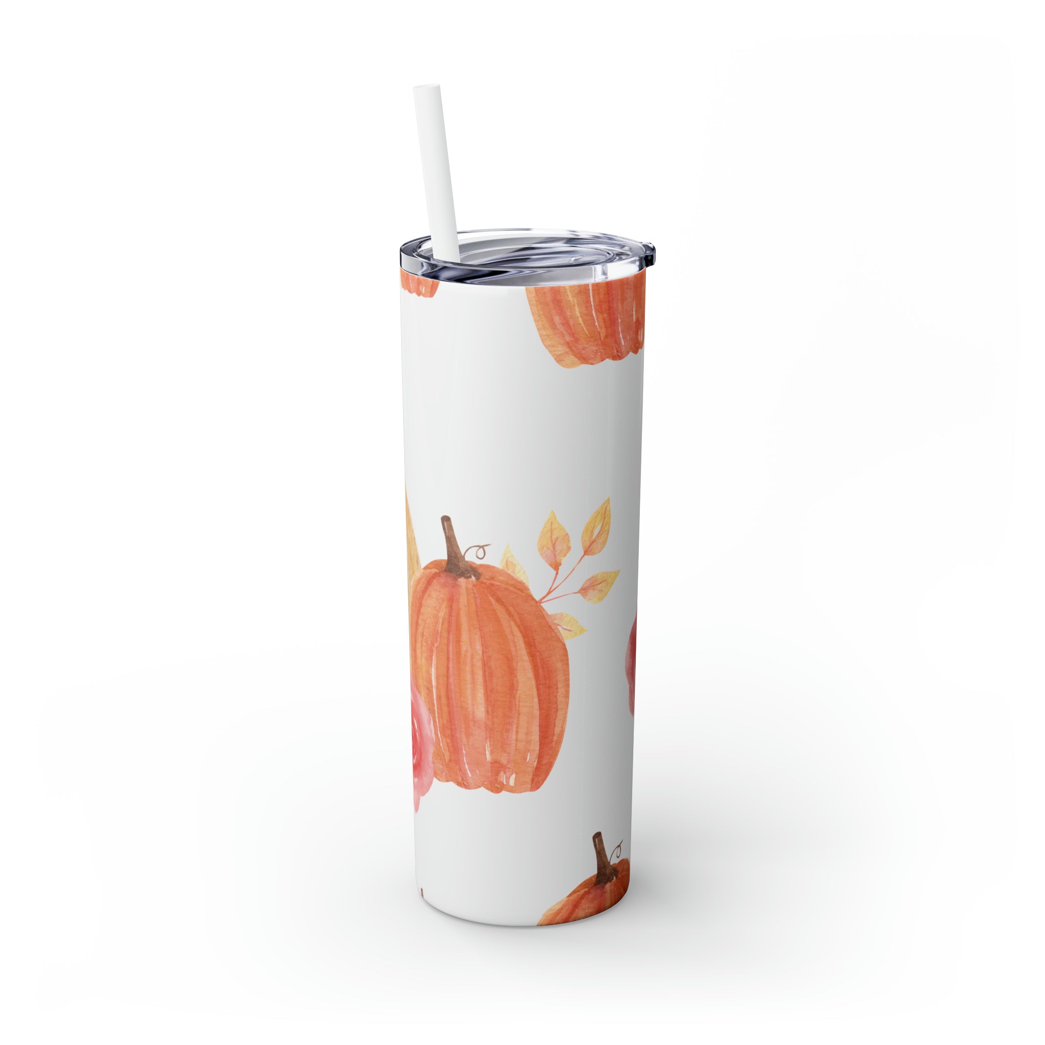 Pumpkin Pattern Skinny Steel Tumbler with Straw, 20oz Pumpkin Pattern Skinny Steel Tumbler with Straw, 20oz