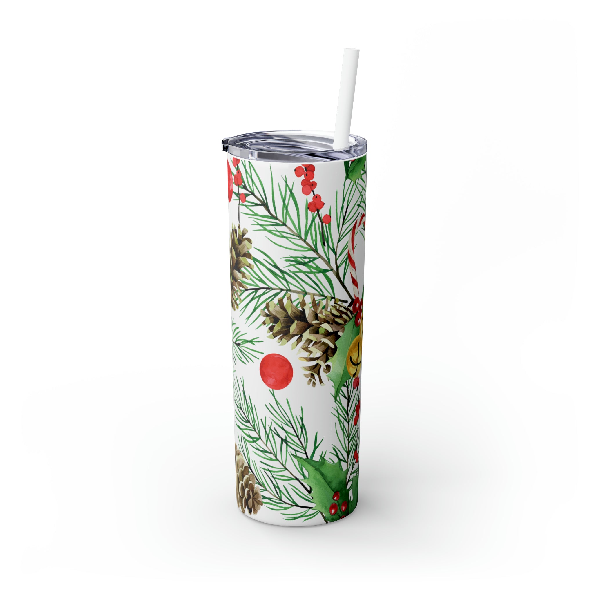 Christmas Pattern Vintage Skinny Steel Tumbler with Straw, 20oz Christmas Pattern Vintage Skinny Steel Tumbler with Straw, 20oz