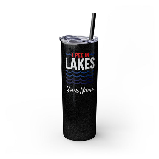 Skinny Steel Tumbler with Straw - 20oz - I Pee In Lakes Red White & Blue