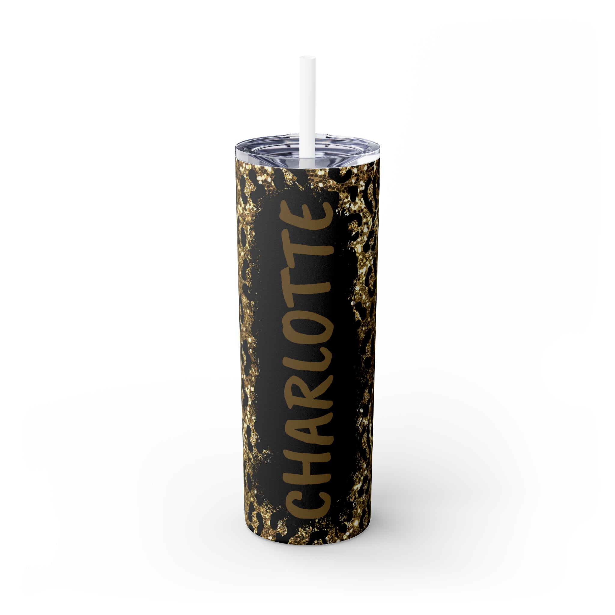 Leopard Personalized Skinny Steel Tumbler with Straw, 20oz Leopard Personalized Skinny Steel Tumbler with Straw, 20oz