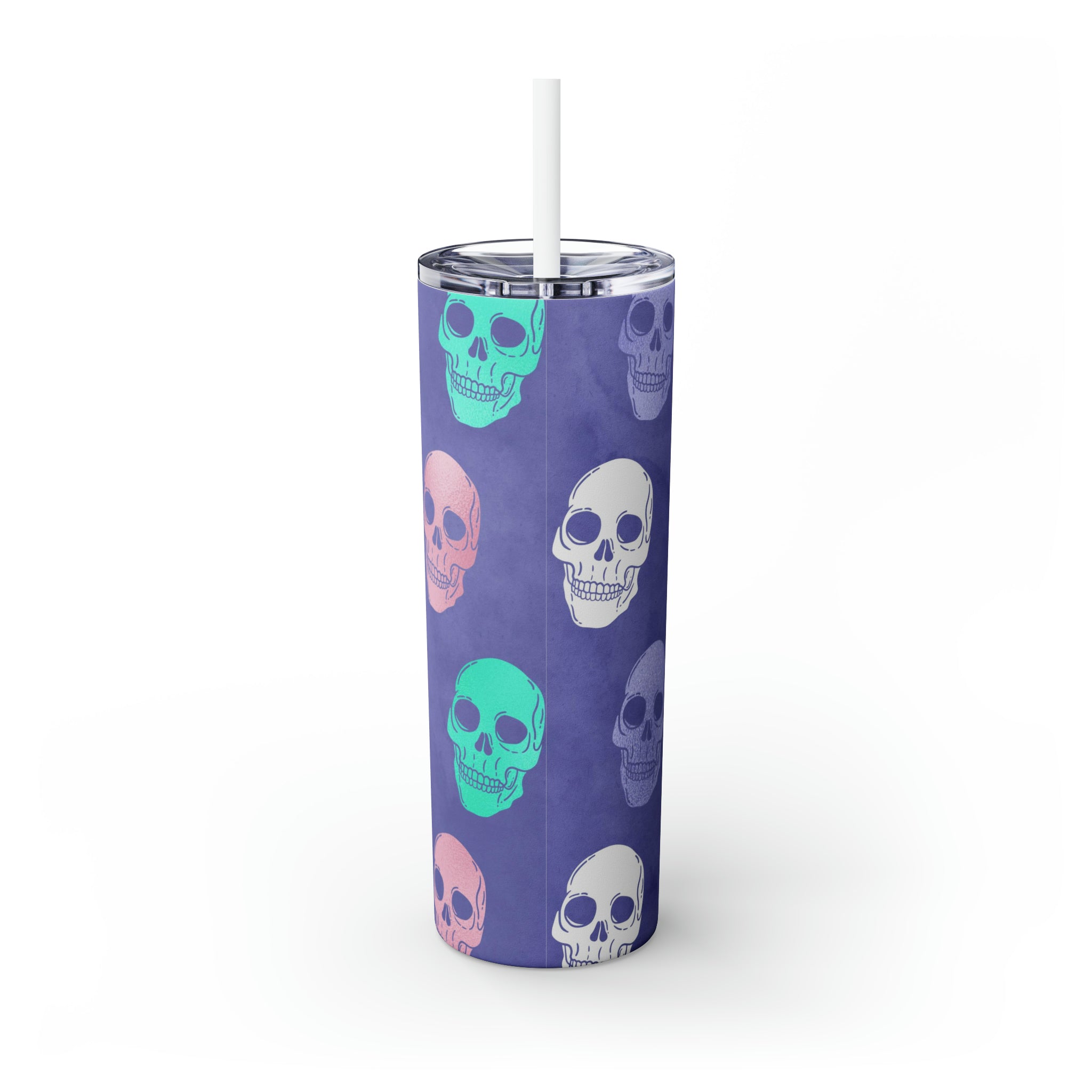 Skulls Personalized Skinny Steel Tumbler with Straw, 20oz Skulls Personalized Skinny Steel Tumbler with Straw, 20oz