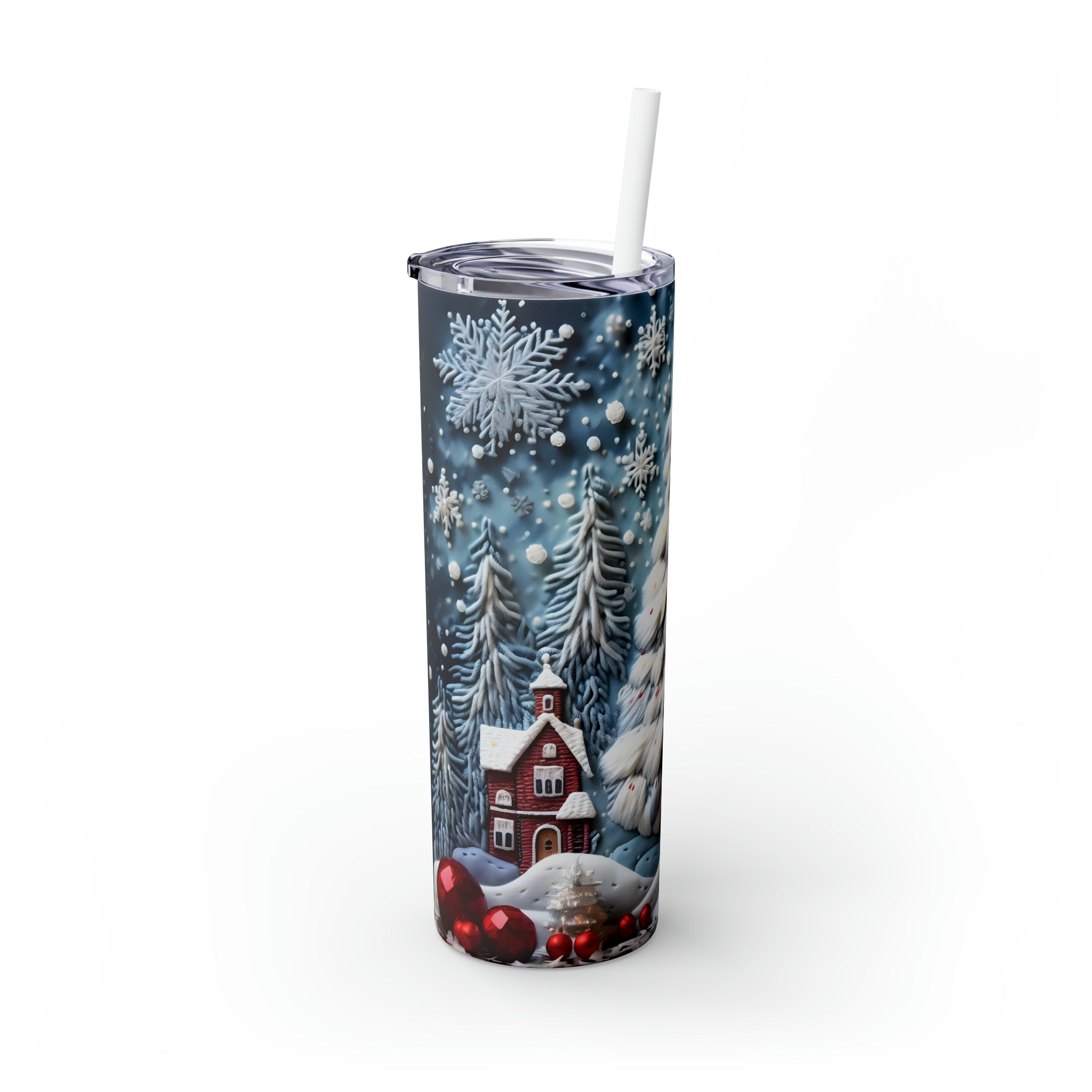 3D Embroidery Christmas Tree Skinny Steel Tumbler with Straw, 20oz 3D Embroidery Christmas Tree Skinny Steel Tumbler with Straw, 20oz