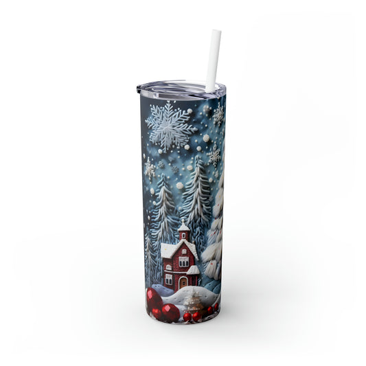 3D Embroidery Christmas Tree Skinny Steel Tumbler with Straw, 20oz