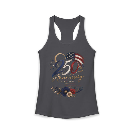 Floral Flag 250 Anniversary 1776 2026 Patriotic Americana Basic Racerback Tank Top - Women's