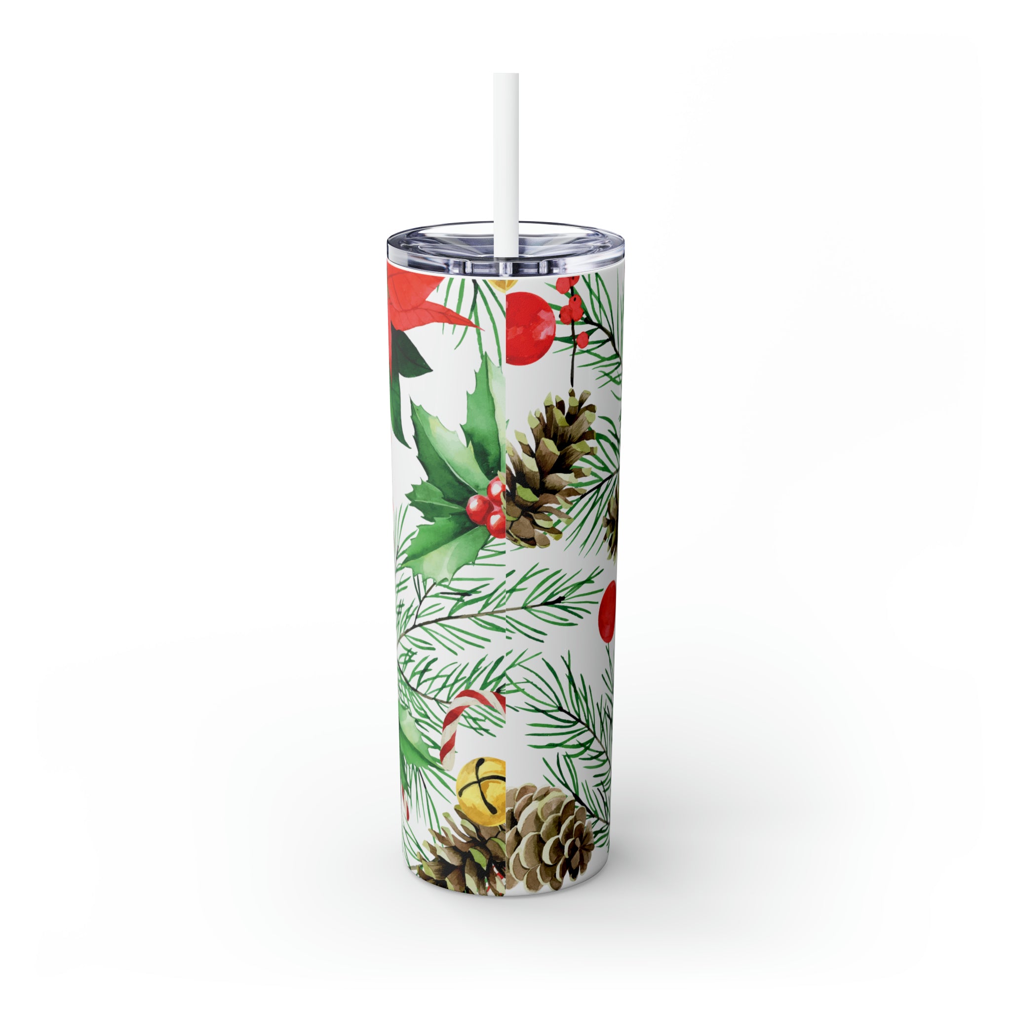 Christmas Pattern Vintage Skinny Steel Tumbler with Straw, 20oz Christmas Pattern Vintage Skinny Steel Tumbler with Straw, 20oz