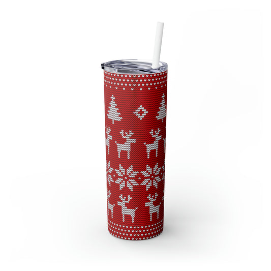 Reindeer Sweater Skinny Steel Tumbler with Straw, 20oz
