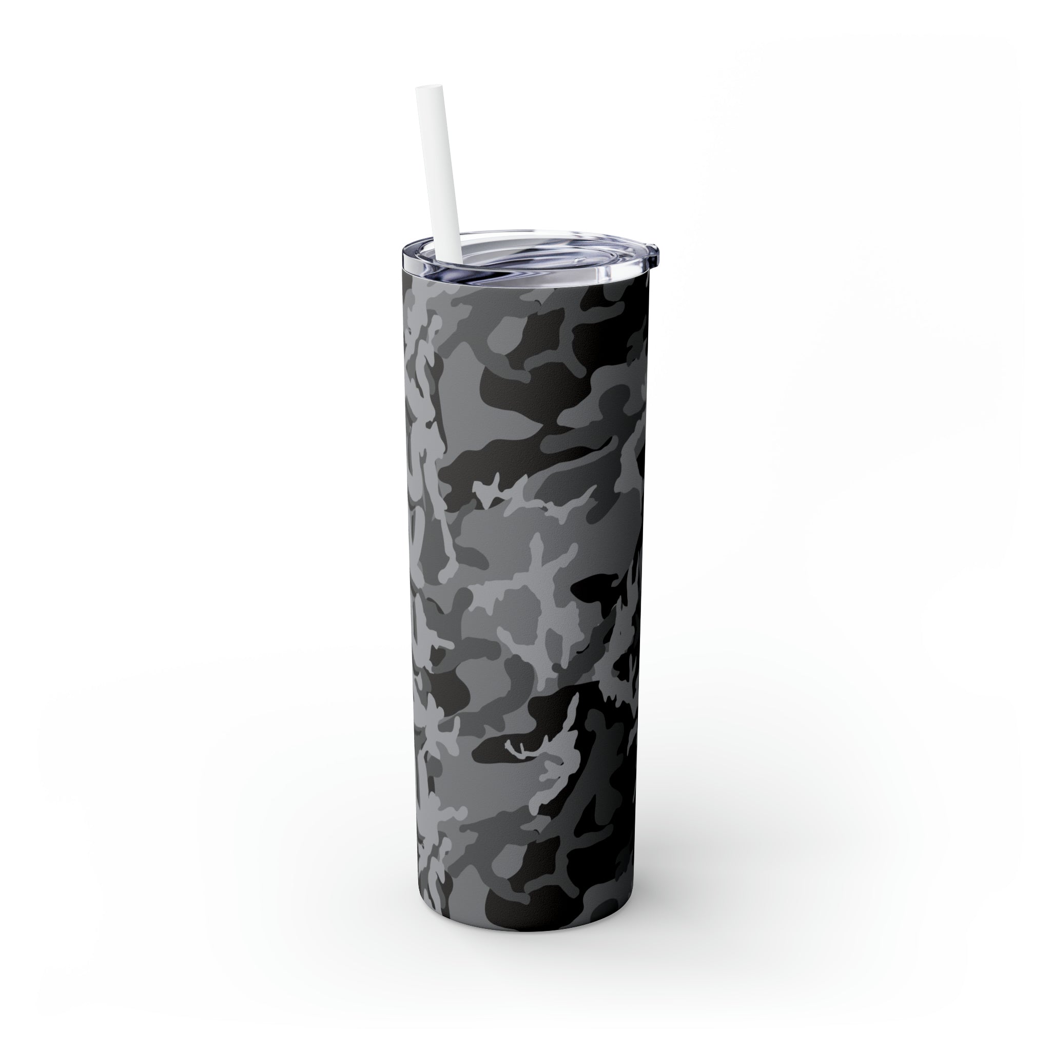 Gray Camo Personalized Skinny Steel Tumbler with Straw, 20oz Gray Camo Personalized Skinny Steel Tumbler with Straw, 20oz