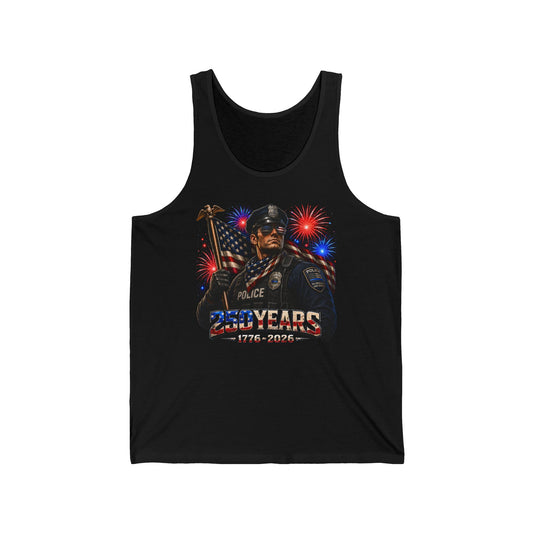 Police Officer Flag Fireworks 250th Anniversary Patriotic Grunge Basic Tank Top - Unisex