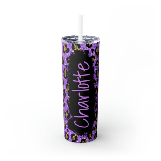 Leopard Personalized Skinny Steel Tumbler with Straw, 20oz