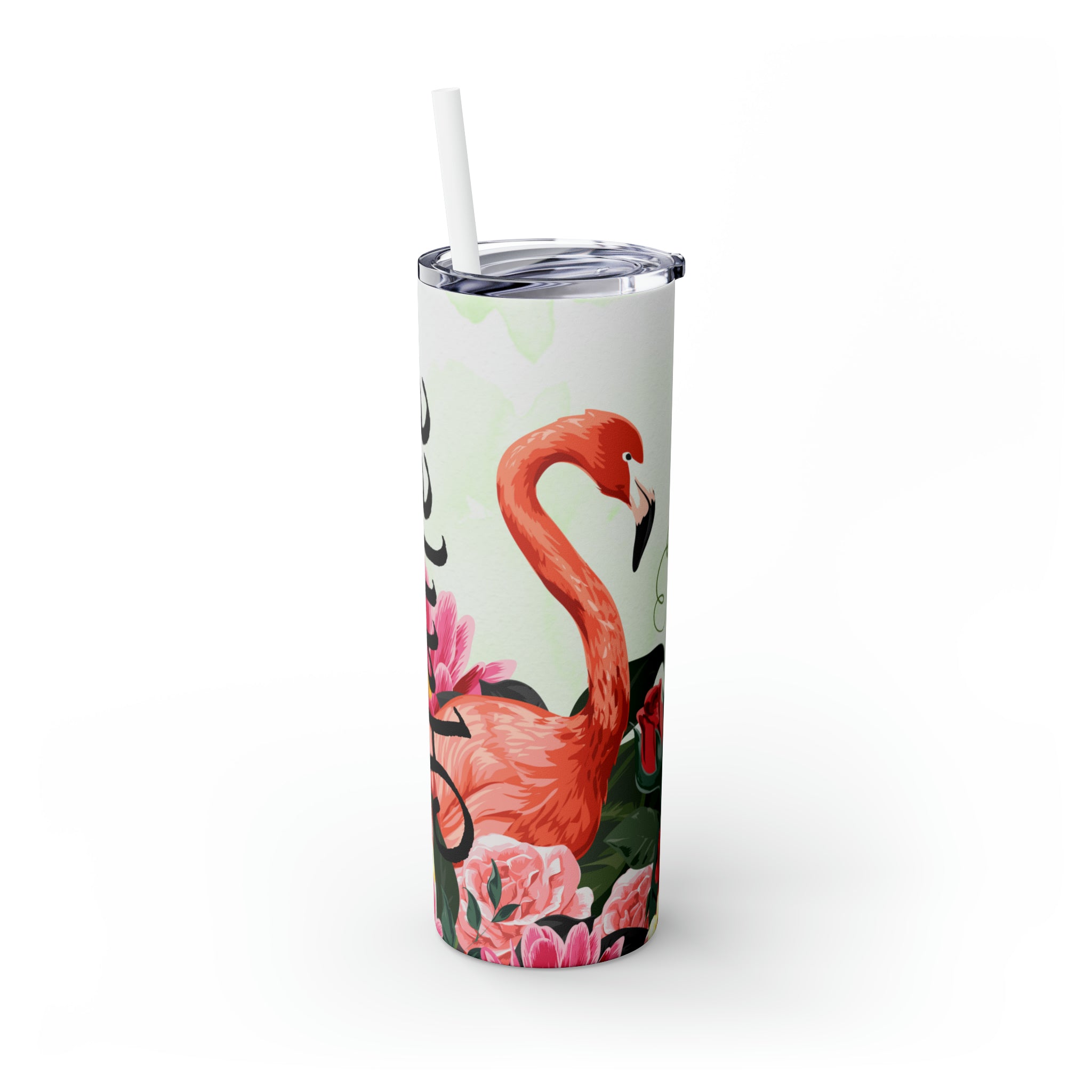 Flamingo Personalized Skinny Steel Tumbler with Straw, 20oz Flamingo Personalized Skinny Steel Tumbler with Straw, 20oz