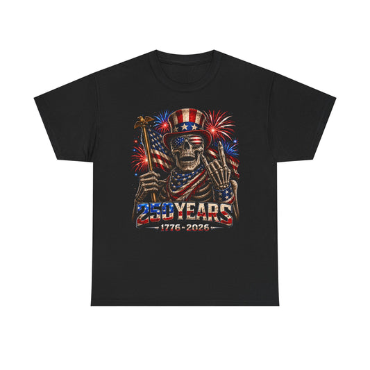 Skeleton Flag Fireworks 250th Anniversary Grunge Patriotic Basic T-Shirt - Unisex