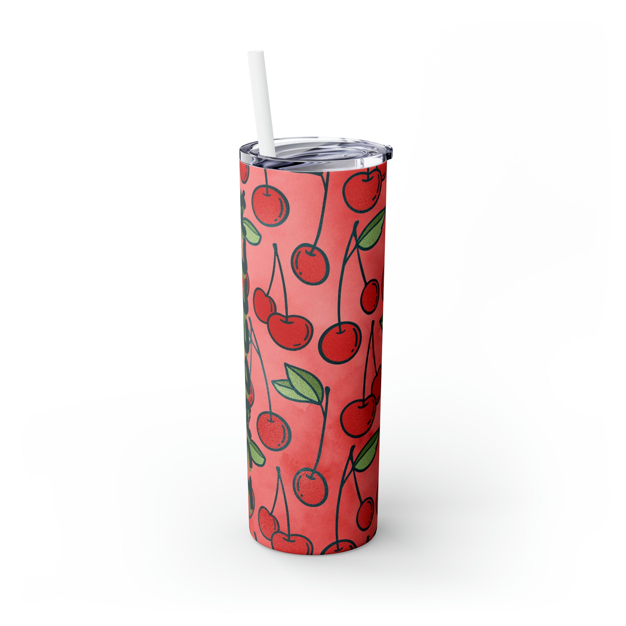 Cherries Personalized Skinny Steel Tumbler with Straw, 20oz Cherries Personalized Skinny Steel Tumbler with Straw, 20oz