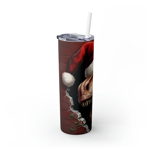 3D Christmas T-Rex Skinny Steel Tumbler with Straw, 20oz