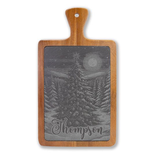Christmas Tree Personalized Engraved Slate Charcuterie Board with Handle