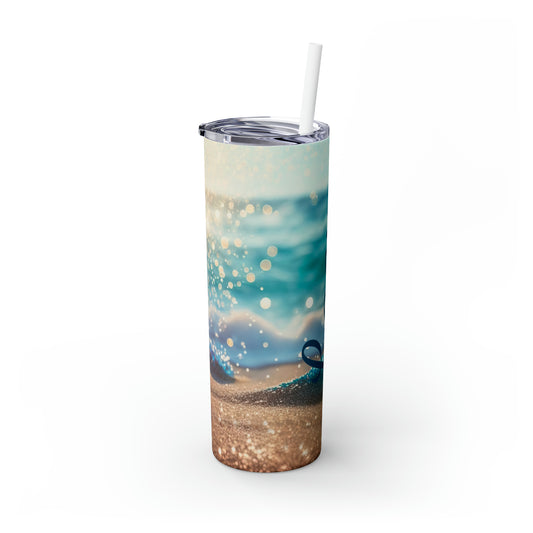 Beach Personalized Skinny Steel Tumbler with Straw, 20oz