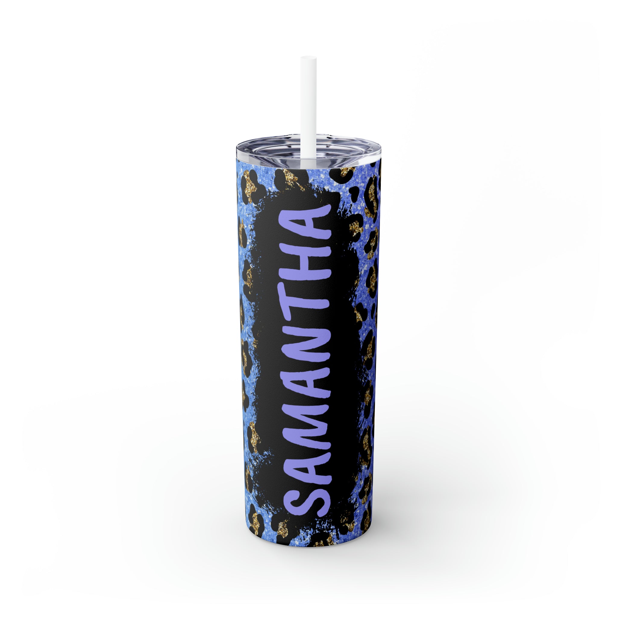 Leopard Personalized Skinny Steel Tumbler with Straw, 20oz Leopard Personalized Skinny Steel Tumbler with Straw, 20oz