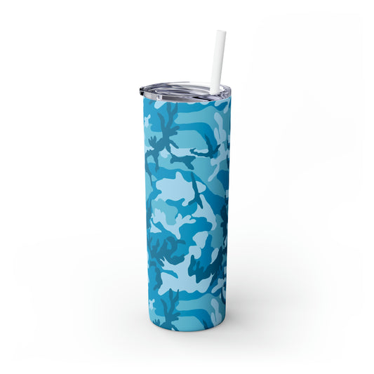 Blue Camo Personalized Skinny Steel Tumbler with Straw, 20oz