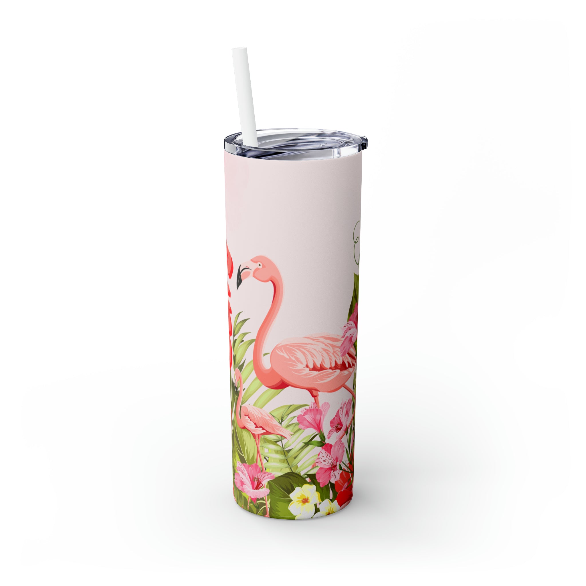 Flamingo Personalized Skinny Steel Tumbler with Straw, 20oz Flamingo Personalized Skinny Steel Tumbler with Straw, 20oz