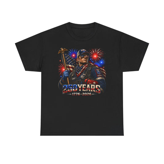 EMT Responder Flag Fireworks 250th Anniversary Patriotic Grunge Basic T-Shirt - Unisex