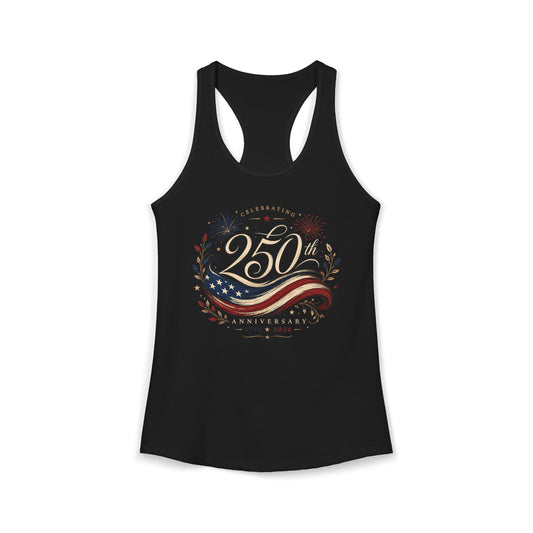 Elegant Ribbon 250th Anniversary Vintage Patriotic Americana Basic Racerback Tank Top - Women's