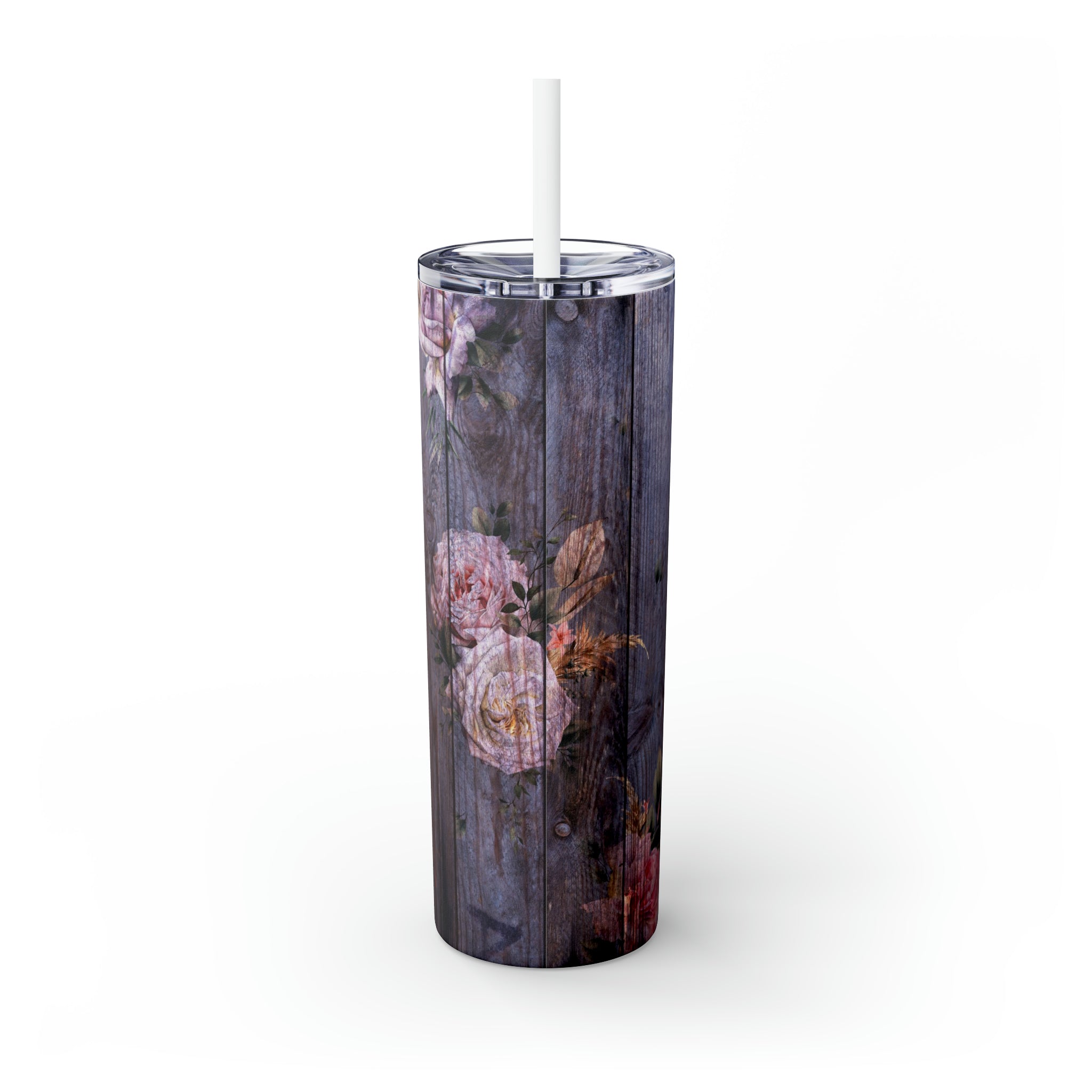 Floral Personalized Skinny Steel Tumbler with Straw, 20oz Floral Personalized Skinny Steel Tumbler with Straw, 20oz