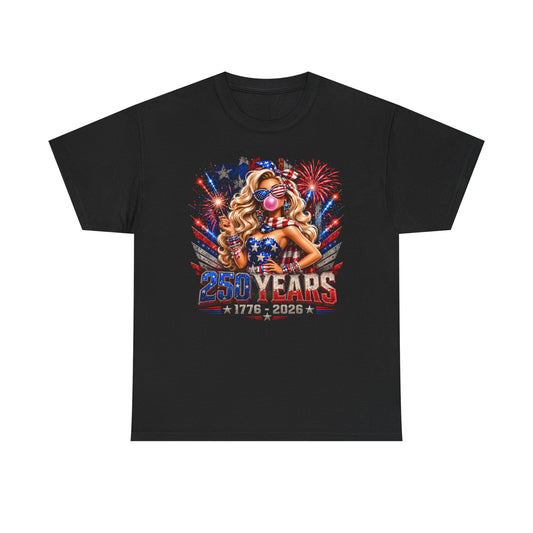 Blonde Doll Fireworks 250th Anniversary Funny Patriotic Basic T-Shirt - Unisex