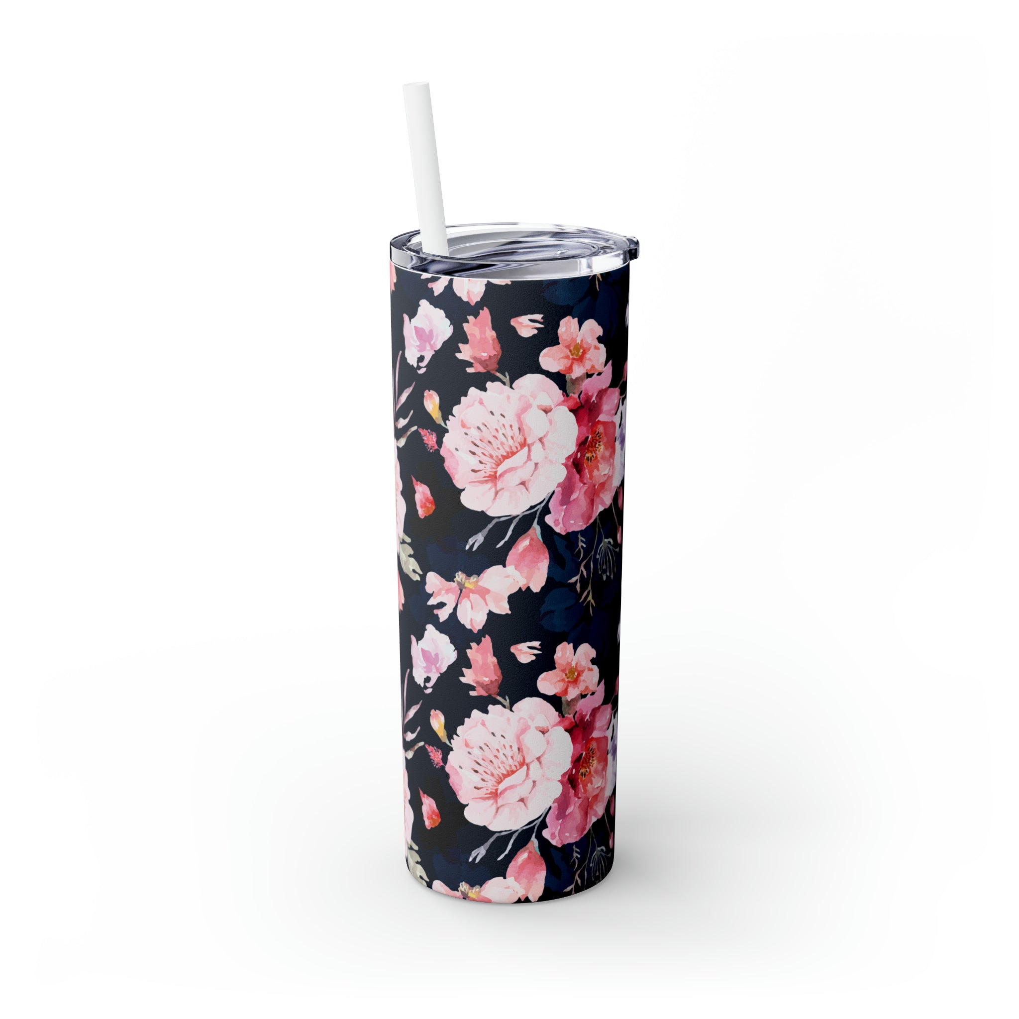 Pink Roses Skinny Steel Tumbler with Straw, 20oz Pink Roses Skinny Steel Tumbler with Straw, 20oz