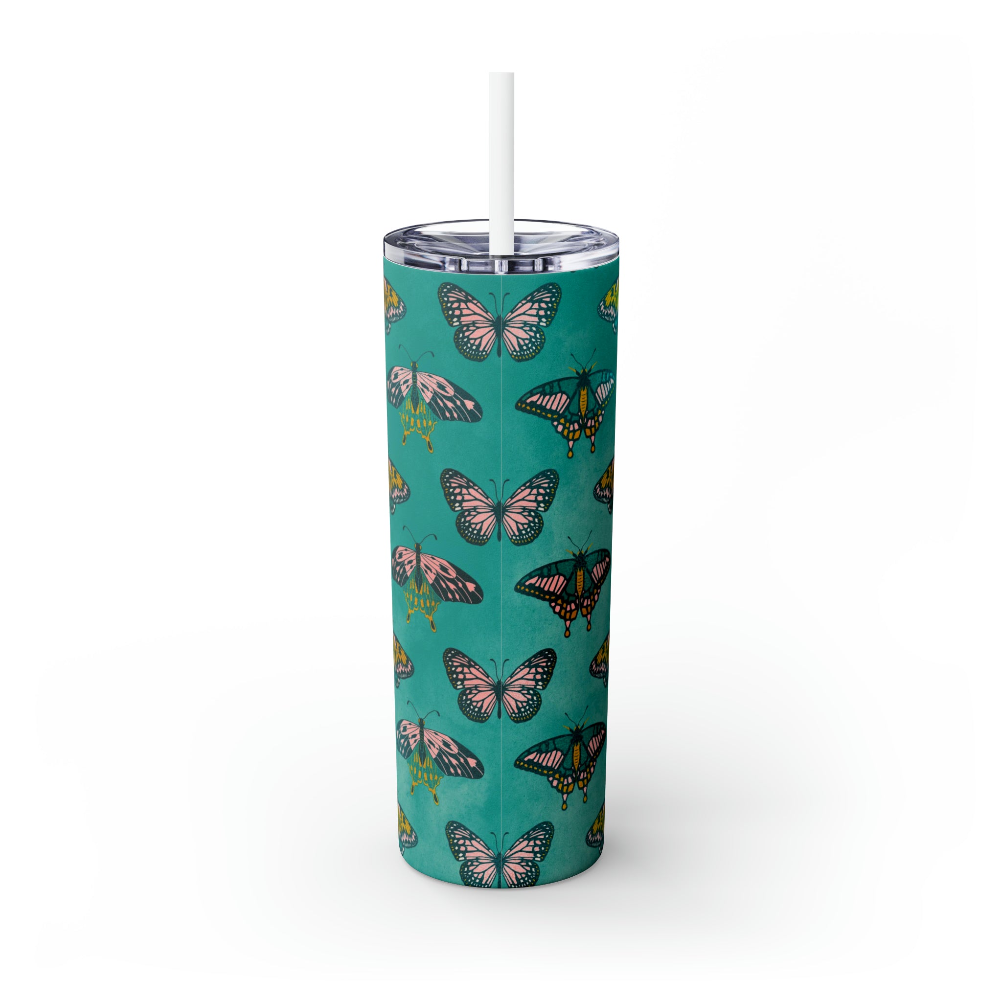 Butterflies Personalized Skinny Steel Tumbler with Straw, 20oz Butterflies Personalized Skinny Steel Tumbler with Straw, 20oz