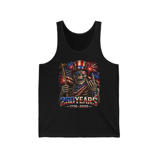 Skeleton Flag Fireworks 250th Anniversary Grunge Patriotic Basic Tank Top - Unisex