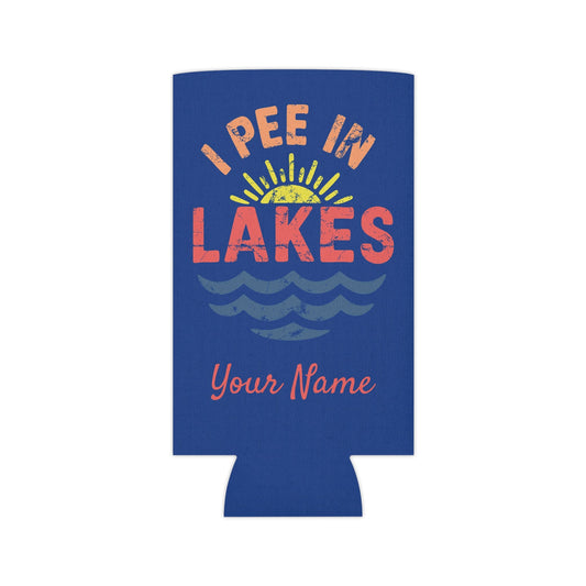 Can Cooler - Skinny - I Pee In Lakes Retro Beach Color