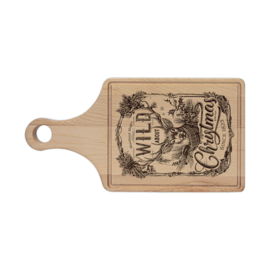 Wild About Christmas Engraved Wooden Cutting Board Paddle w Handle