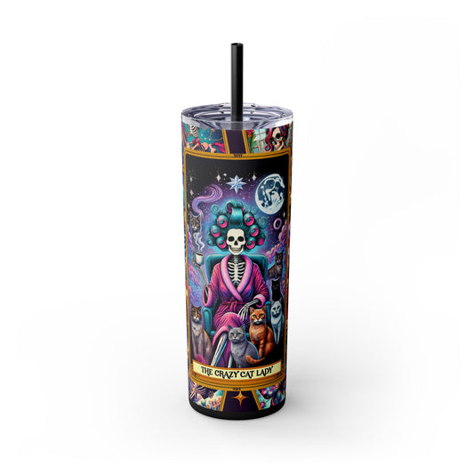 The Crazy Cat Lady 1 Skinny Steel Tumbler with Straw, 20oz