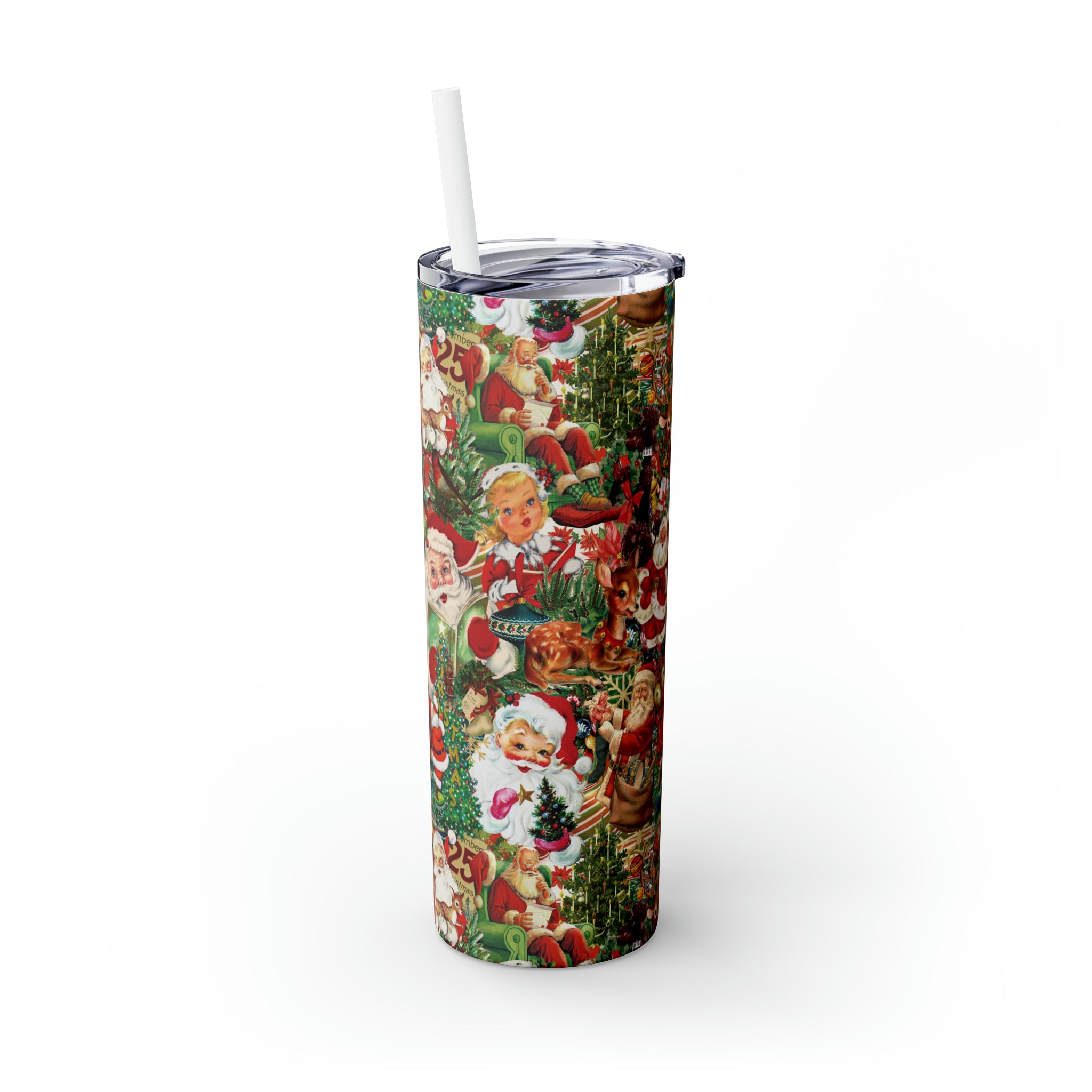 Vintage Christmas Ugly Skinny Steel Tumbler with Straw, 20oz Vintage Christmas Ugly Skinny Steel Tumbler with Straw, 20oz