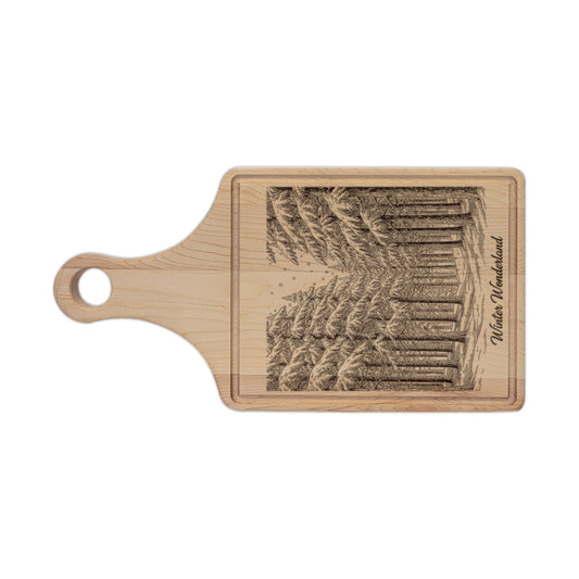 Winter Wonderland Forest Engraved Wooden Cutting Board Paddle w Handle
