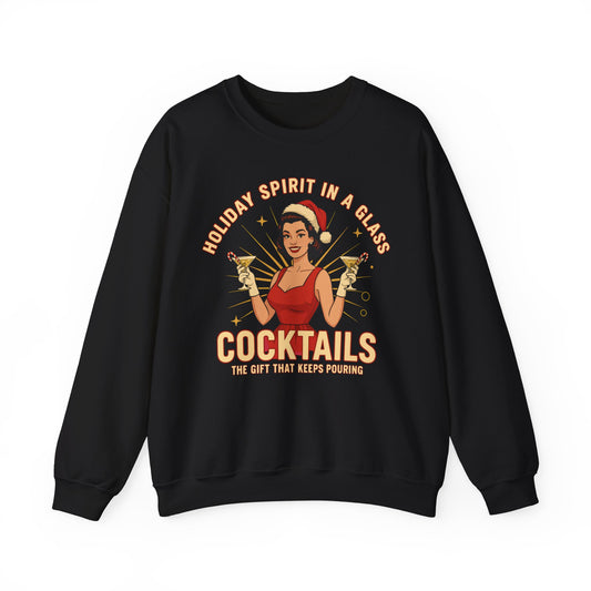 Holiday Spirit In A Glass Cocktails Crewneck Sweatshirt - Unisex