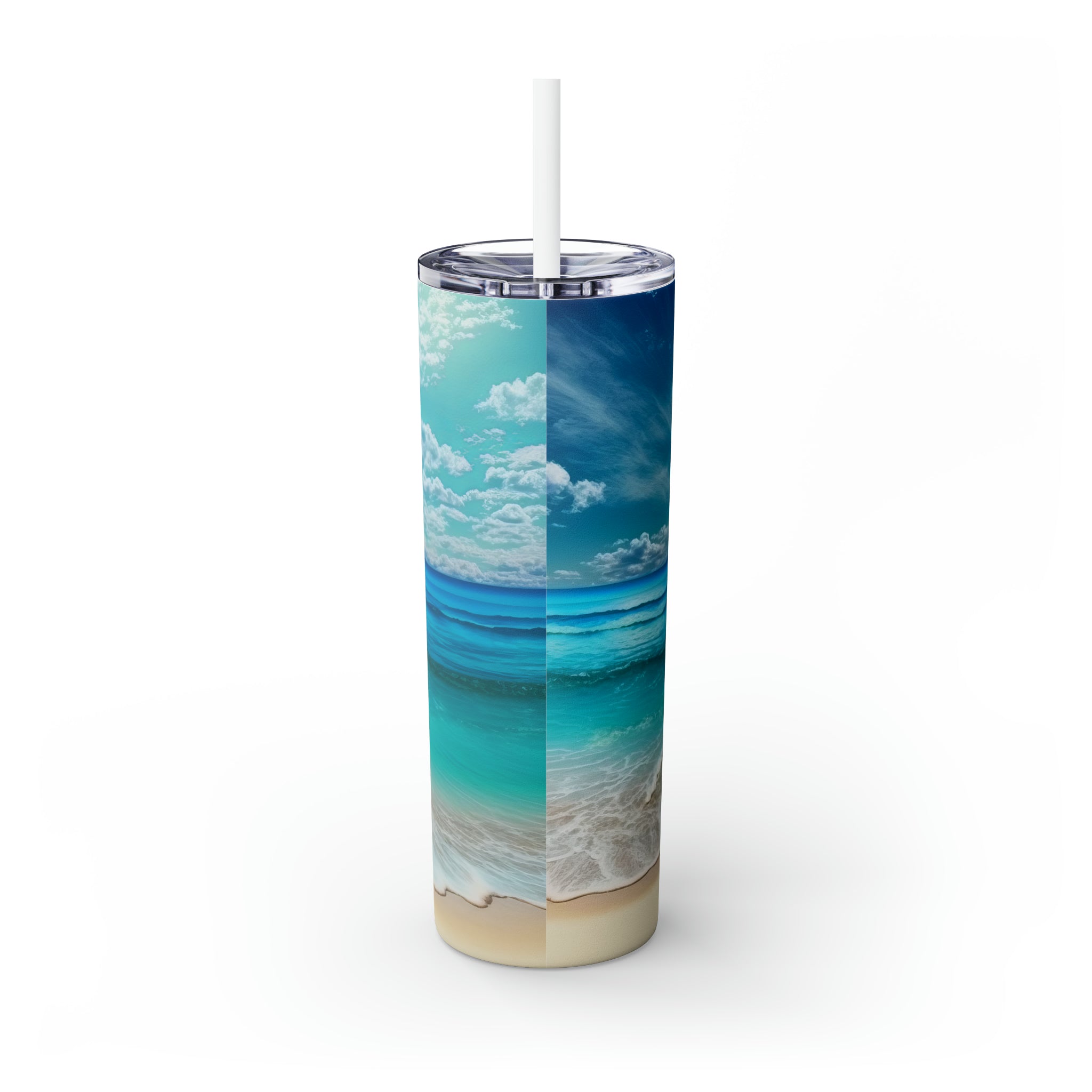 Beach Personalized Skinny Steel Tumbler with Straw, 20oz Beach Personalized Skinny Steel Tumbler with Straw, 20oz