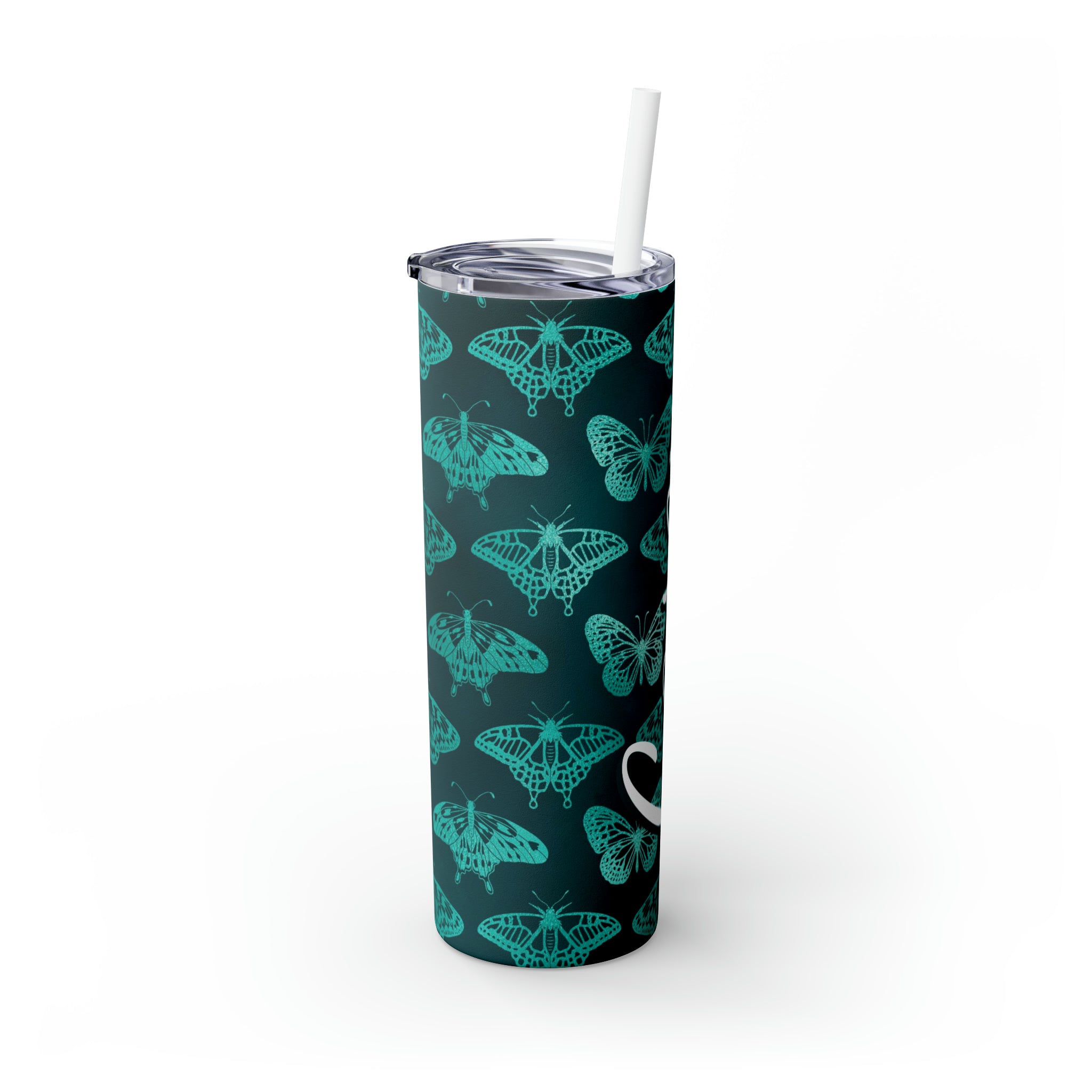 Butterflies Personalized Skinny Steel Tumbler with Straw, 20oz Butterflies Personalized Skinny Steel Tumbler with Straw, 20oz