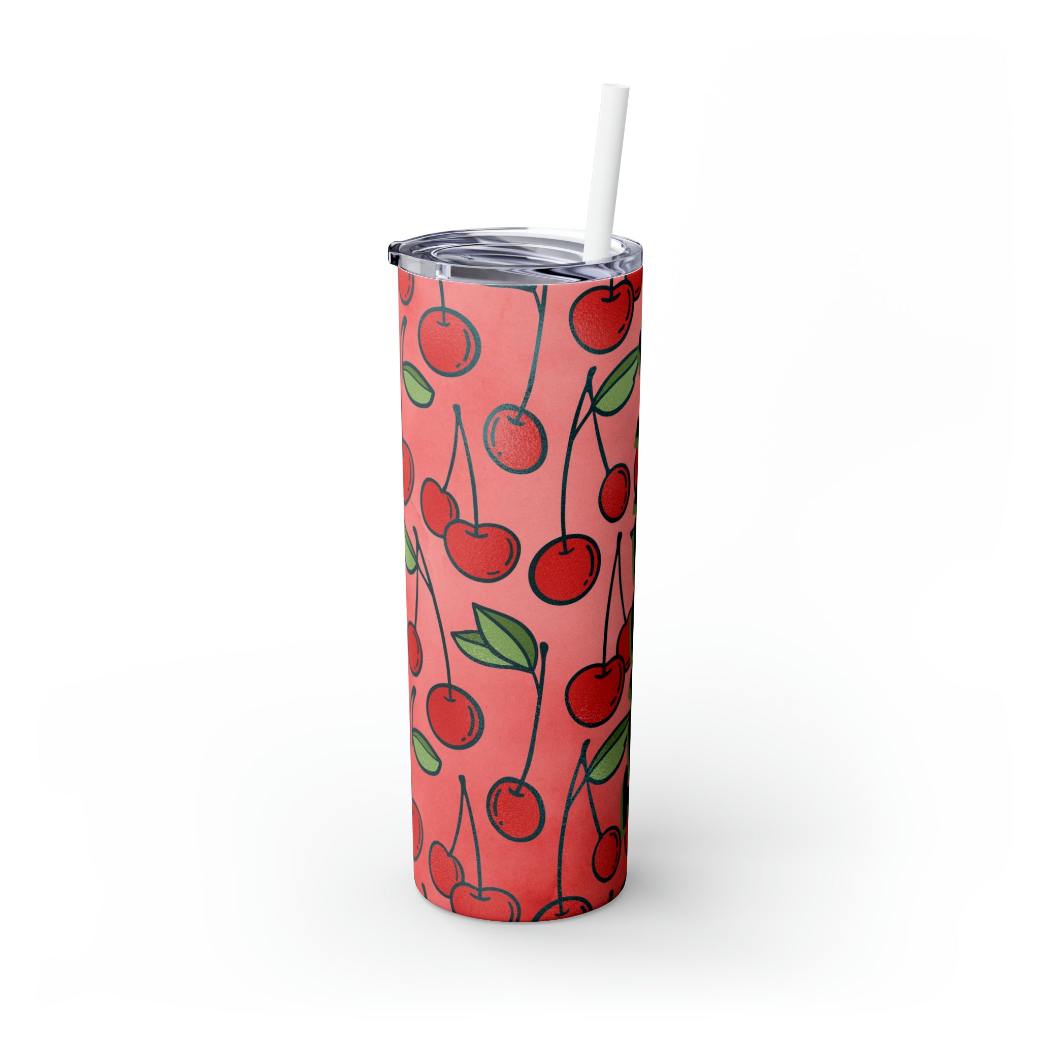 Cherries Personalized Skinny Steel Tumbler with Straw, 20oz Cherries Personalized Skinny Steel Tumbler with Straw, 20oz