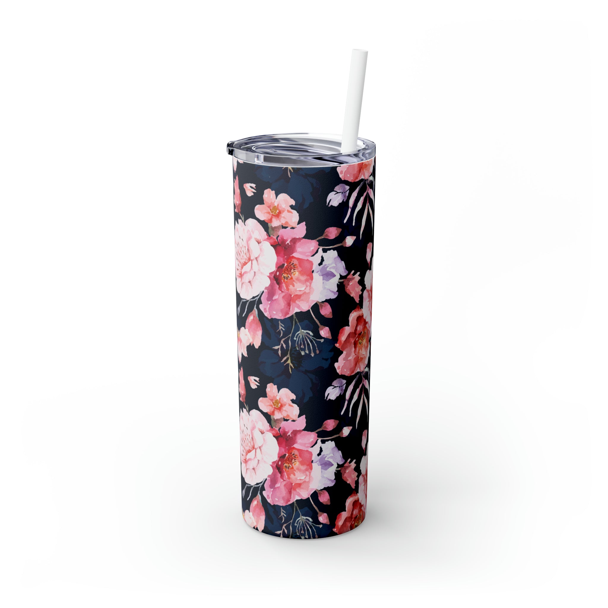 Pink Roses Skinny Steel Tumbler with Straw, 20oz Pink Roses Skinny Steel Tumbler with Straw, 20oz