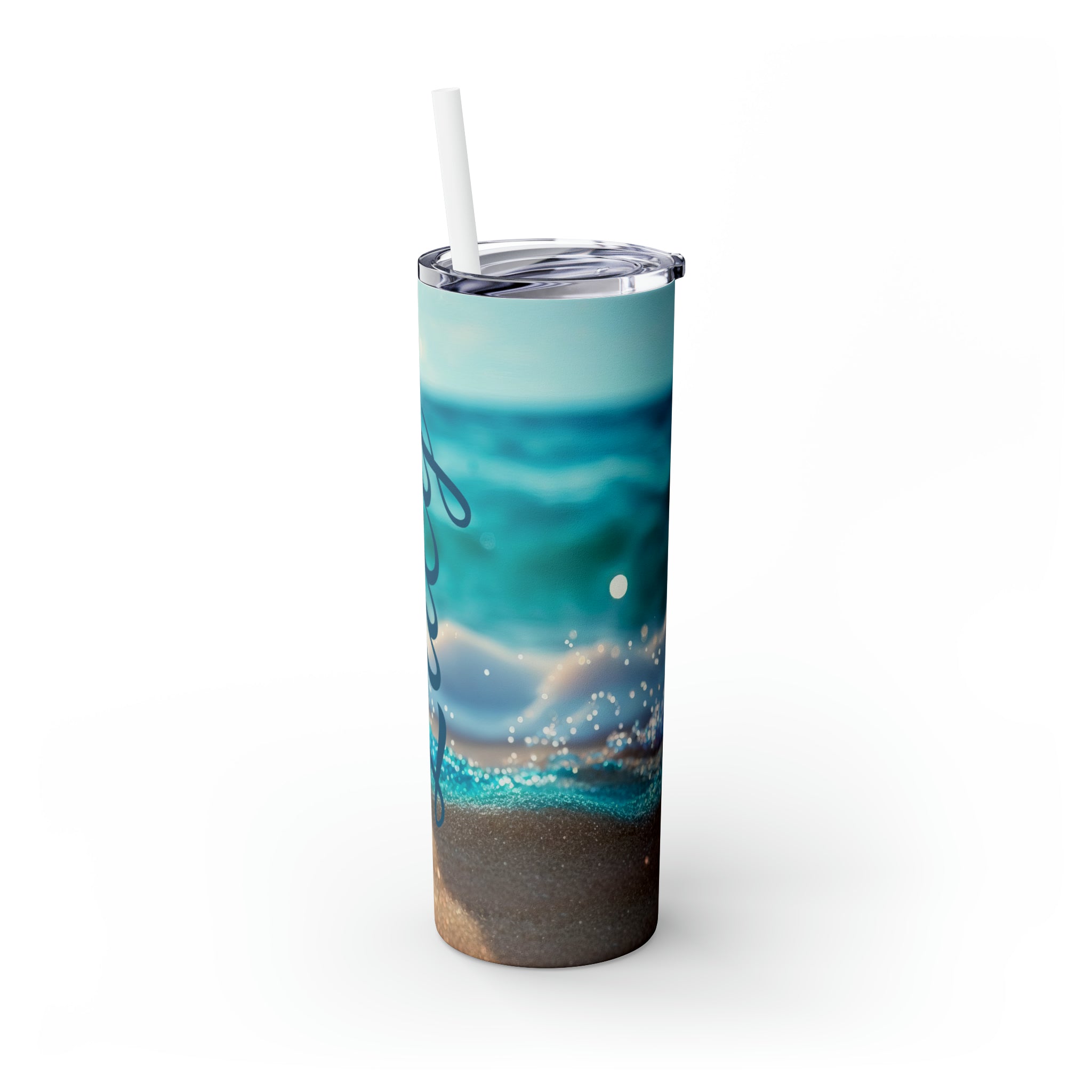 Beach Personalized Skinny Steel Tumbler with Straw, 20oz Beach Personalized Skinny Steel Tumbler with Straw, 20oz