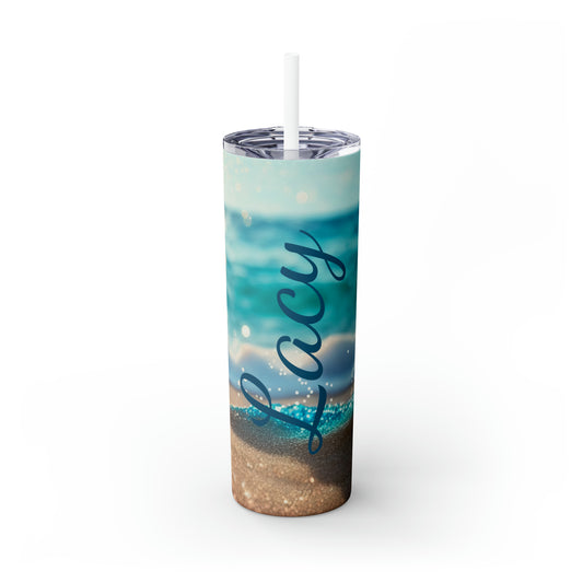 Beach Personalized Skinny Steel Tumbler with Straw, 20oz