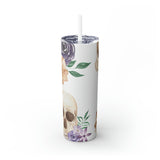 Skulls Floral Skinny Steel Tumbler with Straw, 20oz Skulls Floral Skinny Steel Tumbler with Straw, 20oz
