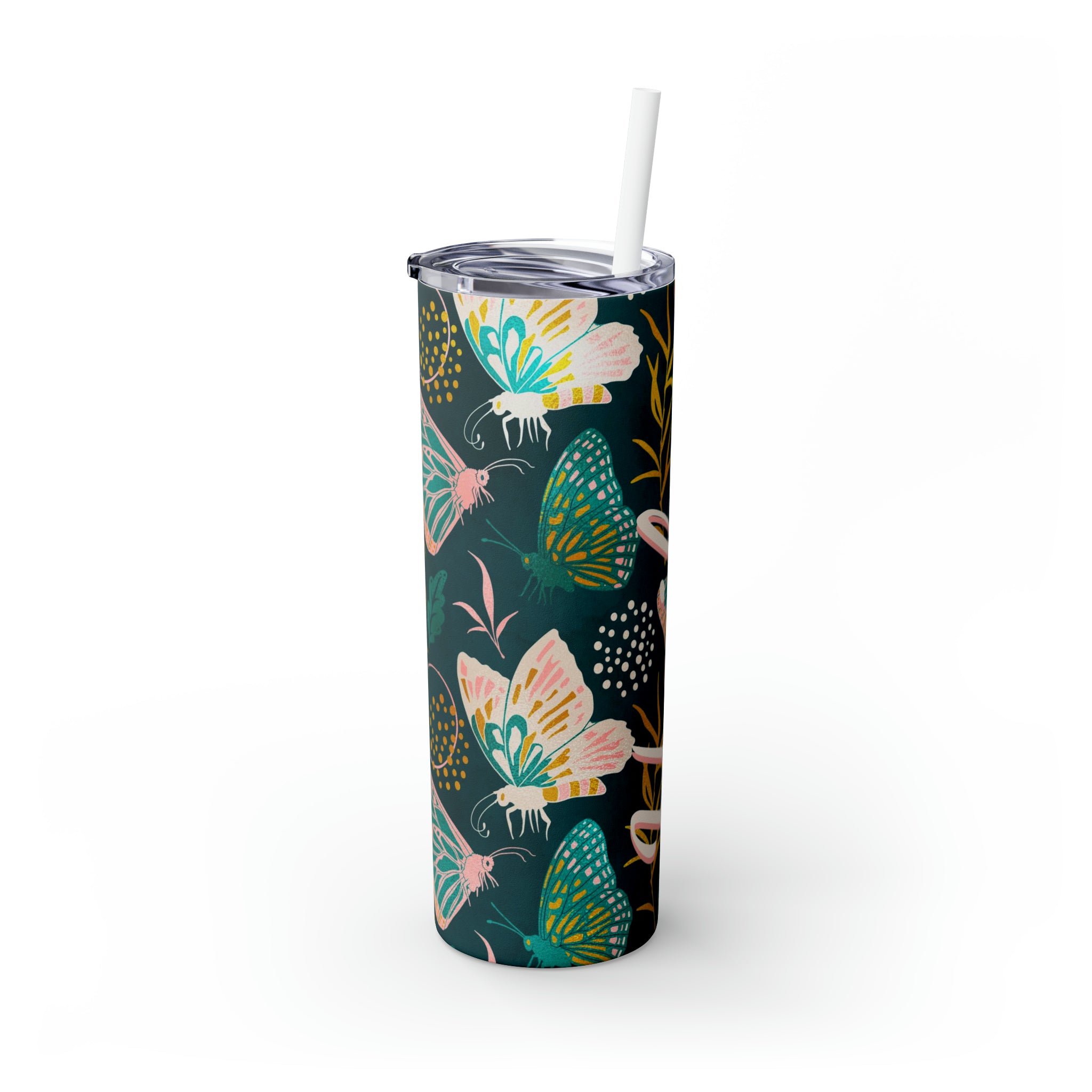 Butterflies Personalized Skinny Steel Tumbler with Straw, 20oz Butterflies Personalized Skinny Steel Tumbler with Straw, 20oz