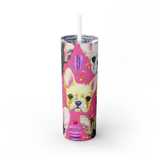 Dog Pattern Skinny Steel Tumbler with Straw, 20oz