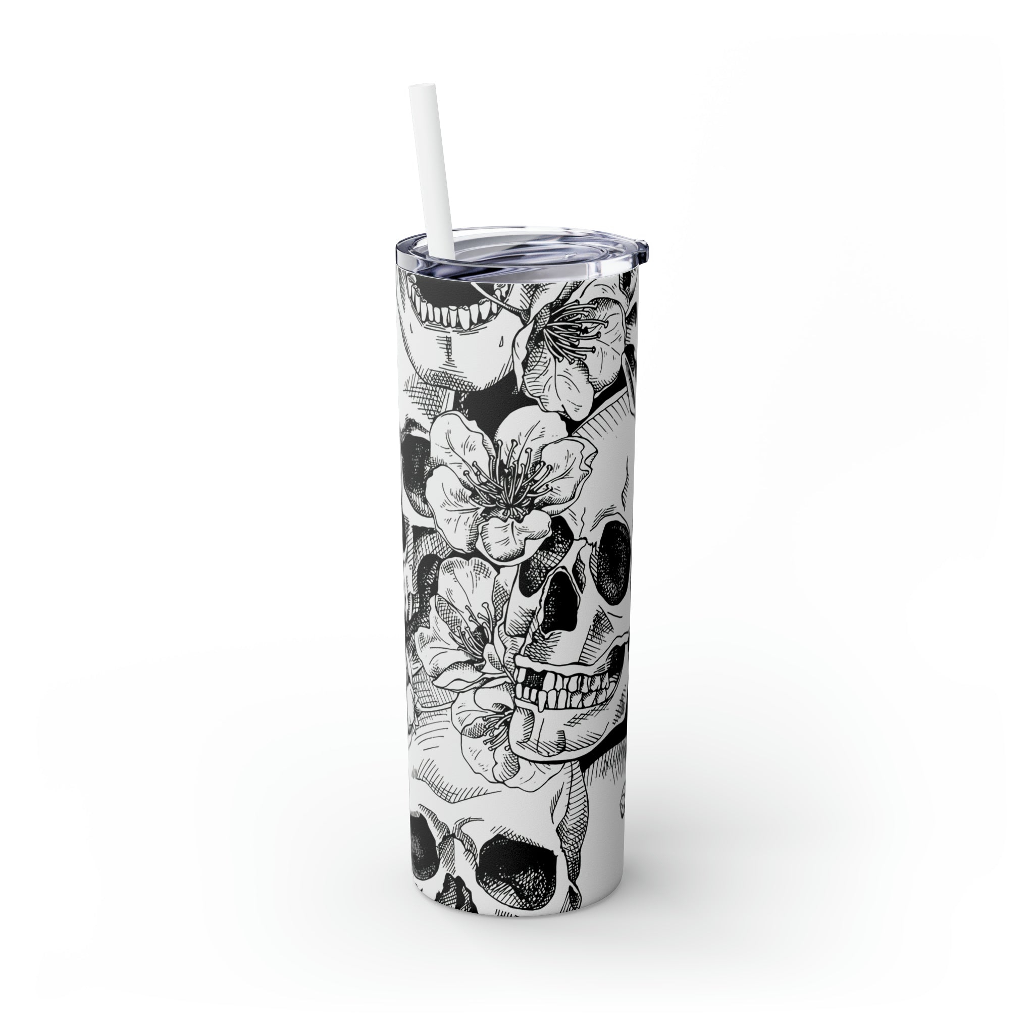 Skull Floral Skinny Steel Tumbler with Straw, 20oz Skull Floral Skinny Steel Tumbler with Straw, 20oz