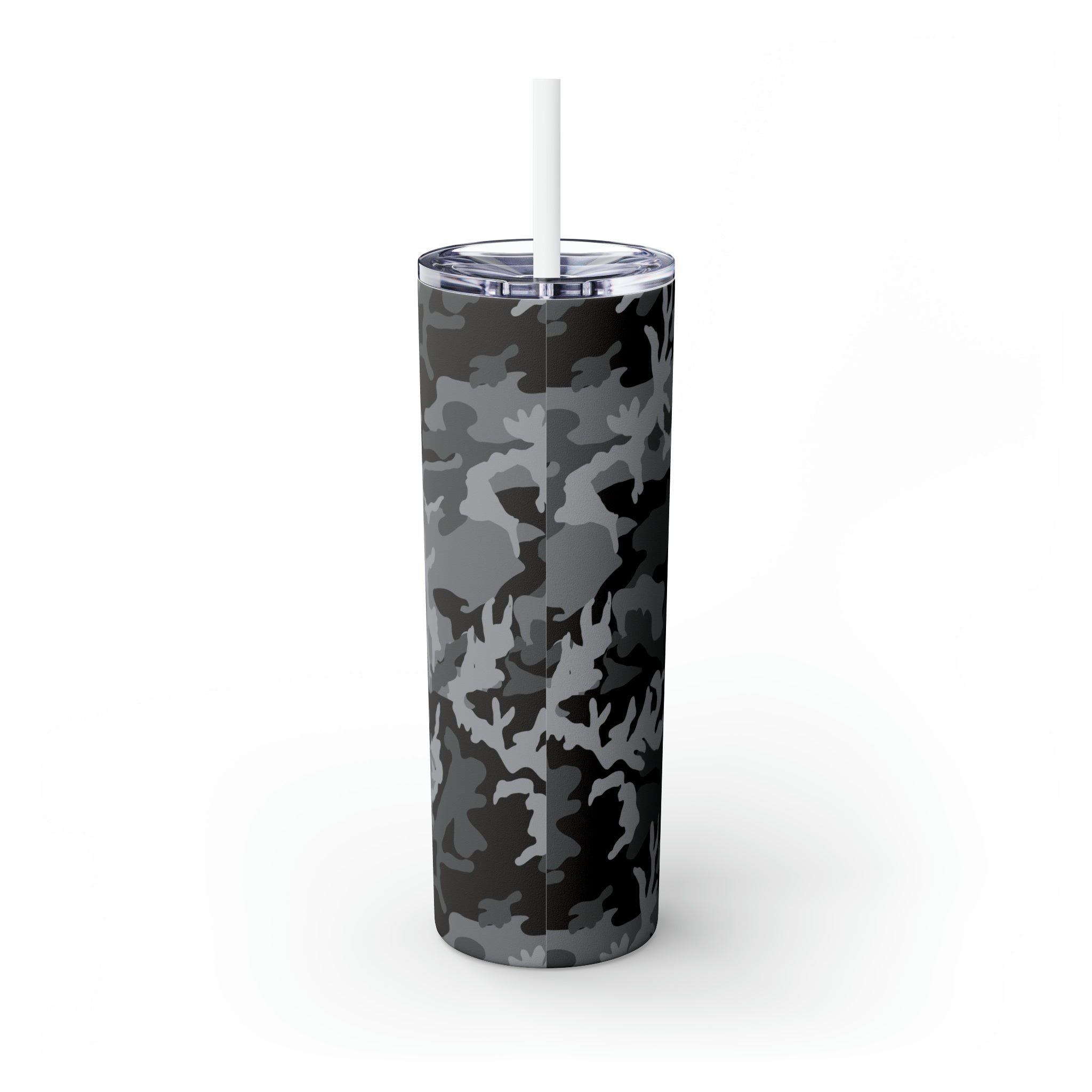 Gray Camo Personalized Skinny Steel Tumbler with Straw, 20oz Gray Camo Personalized Skinny Steel Tumbler with Straw, 20oz