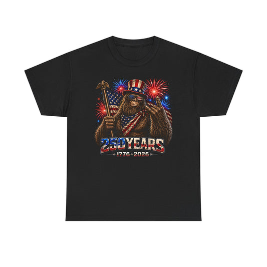 Sasquatch Flag Fireworks 250th Anniversary Funny Patriotic Basic T-Shirt - Unisex